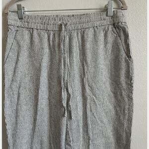 J.Crew Striped Linen Cotton Blend Drawstring Pant Large Sz 10 Ankle Pants White